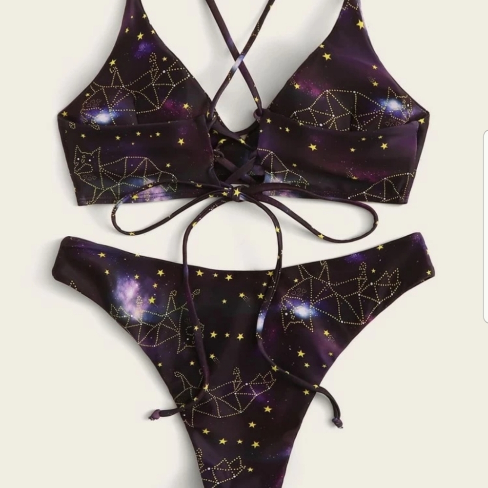 ●SOLD OUT●NEW GALAXY PRINT LACE-UP 2 PC BIKINI - Picture 2 of 4